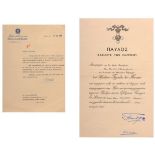 ORDER OF THE PHOENIX Diploma for a Grand Officer's Set of the Order awarded to an Italian