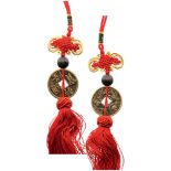 Traditional Lucky Charm Bronze Medal, 42 mm, with red silk tassel and red hanging cord. I