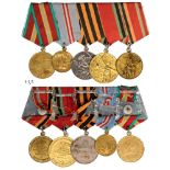 Medal Bar with 5 Decorations 60 Years Jubilee of the Army, replaced medal, Veterans of Labor, 30