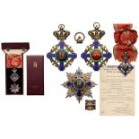 ORDER OF THE STAR OF ROMANIA, 1864 Grand Cross Set, 2nd Model (1932) for Civil. Sash Badge, 90x60