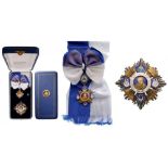 ORDER OF RUBEN DARIO Grand Cross Set, instituted in 1951. Sash Badge, 74x43 mm, Silver partially