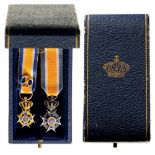 ORDER OF THE ORANGE NASSAU Officer’s and Knight’s Cross Civil Miniatures. Breast Badges, GOLD,