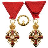 ORDER OF FRANZ JOSEPH Knight's Cross, 5th Class, instituted in 1764. Breast Badge, 58x31 mm, GOLD,