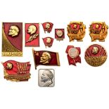 Small Collection of 12 Badges with the profile of Lenin Breast Badges, different sizes, gilt