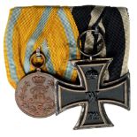 Bar of 2 Decorations Prussia, Iron Cross 1914, 2nd Class, 41 mm, Silver, Saxony, Friedrich August