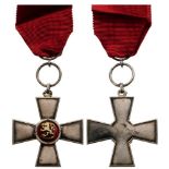 ORDER OF THE LION OF FINLAND Merit Cross, instituted in 1942. Breast Badge, Silver, 41 mm,