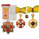 NATIONAL ORDER Grand Officer's Set instituted in 1963. Neck Badge, 48 mm, gilt Bronze, enameled,