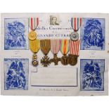 Framed Veteran Group of 7 Decorations Military Medal 3rd Republic; War Cross 1914-1918; Combatant