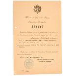 ORDER OF SAINT STANISLAS 3rd Class Cross with Swords Romanian Authorization of Wear. Printed paper