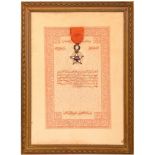 ORDER OF THE OUISSAM ALAOUITE Knight’s Cross, 5th Class. Breast Badge, 41 mm, gilt Silver, both
