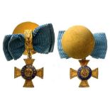 ORDER OF THE CROWN Lapel Hole Badge, gilt bronze, 14 mm, enameled, original ribbon and lapel hole