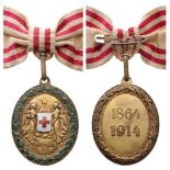RED CROSS Bronze Medal with War Decoration, instituted in 1914. Breast Badge, 45x37 mm, gilt Bronze,
