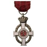 ORDER OF GEORGE I Knight’s Cross Miniature. Breast Badge, silvered Bronze, 29x18 mm, enameled,