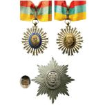 ORDER OF SIMON BOLIVAR Grand Officer’s Set. Neck Badge, gilt Silver, 59x48 mm, one side enameled,