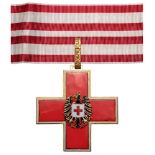 CROSS OF MERIT OF THE RED CROSS 1st Class. Neck Badge, 52 mm, gilt Bronze, one side enameled,