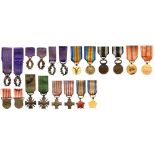 Lot of 10 Miniatures 3 Orders of the Academic Palms, War Cross 1914-18, Victory Medal WWI, Great War