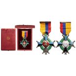 MILITARY ORDER OF SAN MATEO Knight's Cross. Breast Badge, made blue Silver, original ribbon with