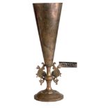 Silver vase Circular base, conical body, two handles with designs of chimeras and birds,
