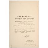 ORDER OF THE REDEEMER Original Awarding Document for Grand Officer. Awarded to Henri Dumesnil,