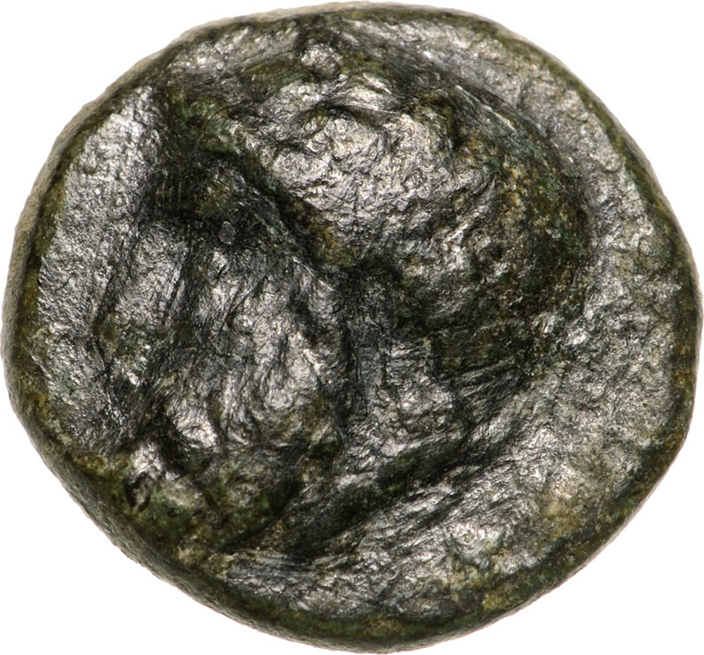 Head of Dionysos left / Kantharos. Laffaile 134. R! VF