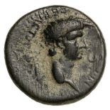 Head of Nero right / Zeus seated left. SNG Cop. 28. R! VF