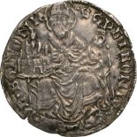 Petrus seated facing / rampant lion with banner. Biaggi 395. VF+