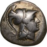 Head of Athena right / Nike advancing left. SNG Cop. 405. VF