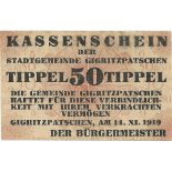 Kassenschein der Stadtgemeinde Gigritzpatschen, 50 Tippel 14.XI. 1919. RRR! I