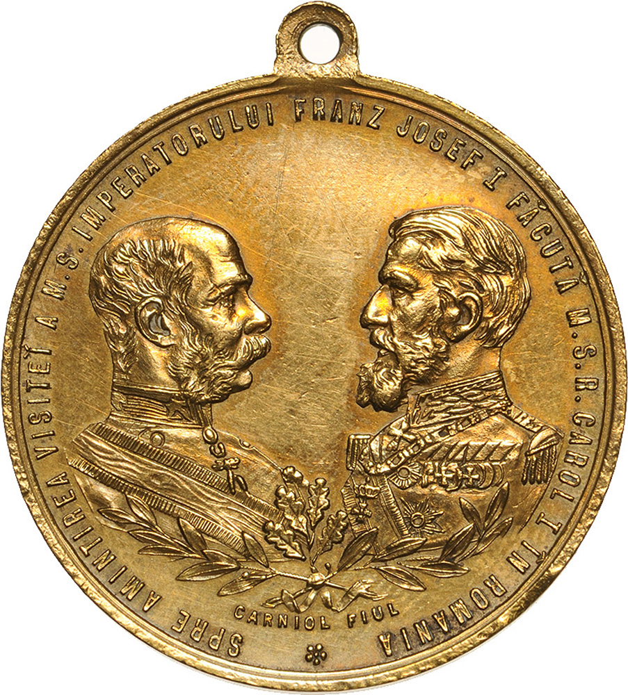 Medal 1896, signed by Carniol Fiul, with original suspension loop, gilt Bronze (33 mm, 14.19 g). XF