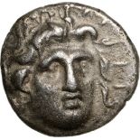 Head of Helios facing / Rose, magistrate name ?IONY?IO?. Jenkins, Rhodian, Group B, 42. VF+