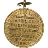 Medal 1897, original suspension loop, gilt (33 mm, 15.62 g). XF