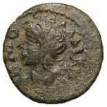 Bust of Demos right / Tyche standing left. SNG v. Aulock 8223. VF