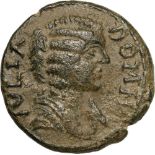Bust of Julia Domna right / Men to right. SNG v. Aulock 5137. VF+