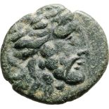 Head of Asklepios right / serpent coiled around staff. SNG v. Aulock 1373. VF