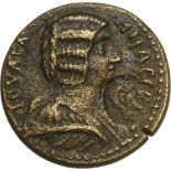 Bust of Julia Domna right / Septimius Severus riding right. Imhoof-Blumer, GRM 55, 3. RR!,