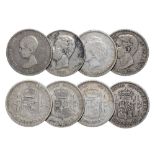 5 Pesetas 1871, 1876, 1888, 1893. (4) VF