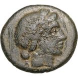 Head of Apollo right / lyre and K-P in laurel-wreath. RPC I, 3321; VF
