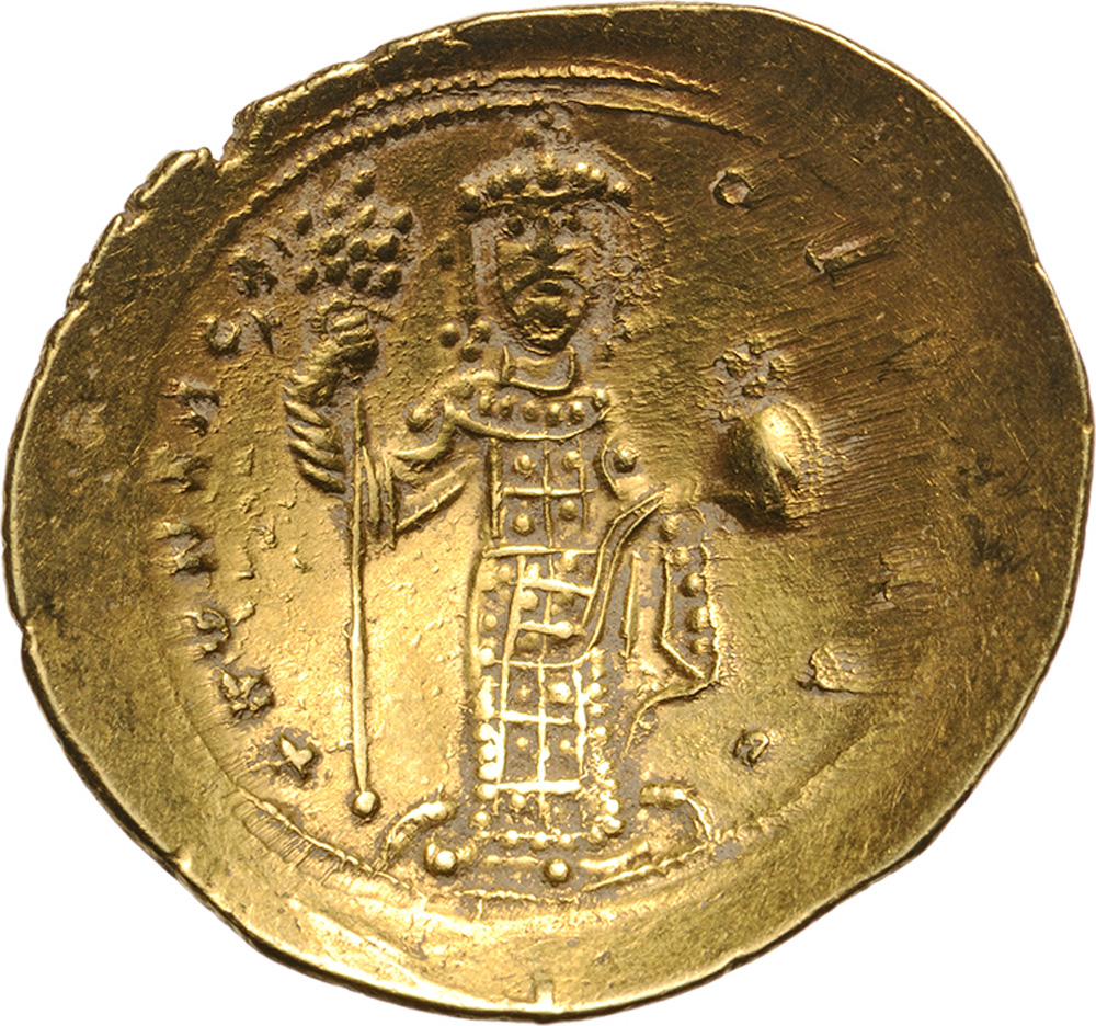 Christus enthroned facing / Emperor facing holding Labarum and globus cruciger. Sear 1847, DOC 1b, - Image 2 of 2