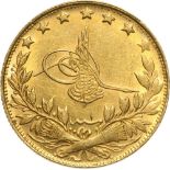 Mehmed VI, (AH 1336-1341 / AD 1918-1923), 100 Kurush 1336, regnal year 1, Gold (7.3 g) .Pere 1069.