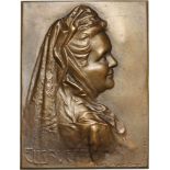 Uniface plaquette N.D, signed by A.Galambos,fixation supports on the back, Bronze (58x8 mm, 35.11