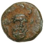 Head of Hektor facing / Infant Dionysos kneeling right. SNG Cop. 456-459. VF-