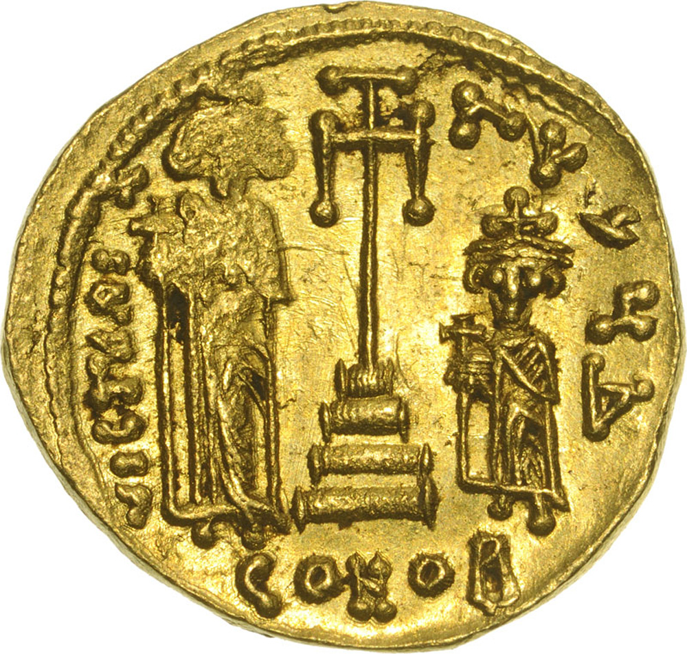 Busts of Constans and Constantine facing / Cross between Heraclius and Tiberius. DOC 30. XF (ex - Image 2 of 2