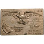 Plaquette 1918, signed Carniol Fiul, Silvered bronze (80x50 mm, 68.20 g). XF-