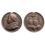 Bronze (29 mm), obverse with portrait of Pius IX, reverse with papal emblems. II/III