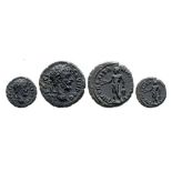 Head laureate right / Dionysos standing left, holding patera and grape. BMC. VF+