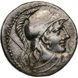 AR Denarius (19 mm, 4,2 g), Rome mint, Cn. Cornelius Lentulus Clodianus 88 BC. Helmeted bust of Mars