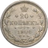 20 Kopeks 1904 ??? AP (2x). Bitkin 104. (2) VF/VF+