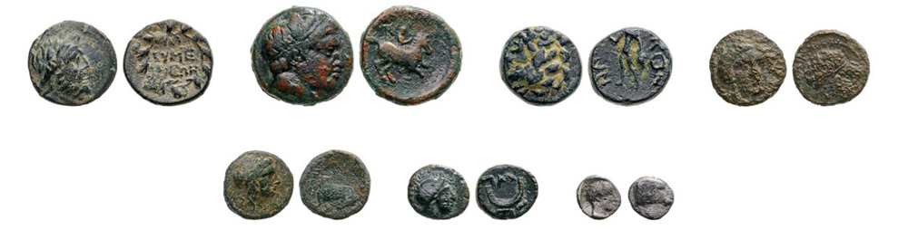 Sicily, Gela (?) (AE13, Head of Apollo en face / Head of Neptun left, good), Lycaonia, Eikonion (
