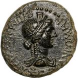 Bust of Roma right / Apollo standing right. RPC II, 1371. XF/VF, rough surfaces