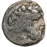 Head of Dionysos right / bunch of grapes. SNG ANS 530. F, chipped